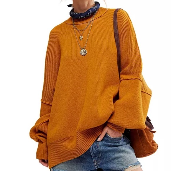 Free People Easy Street Tunic Sweater Inca Gold - Picture 1 of 8